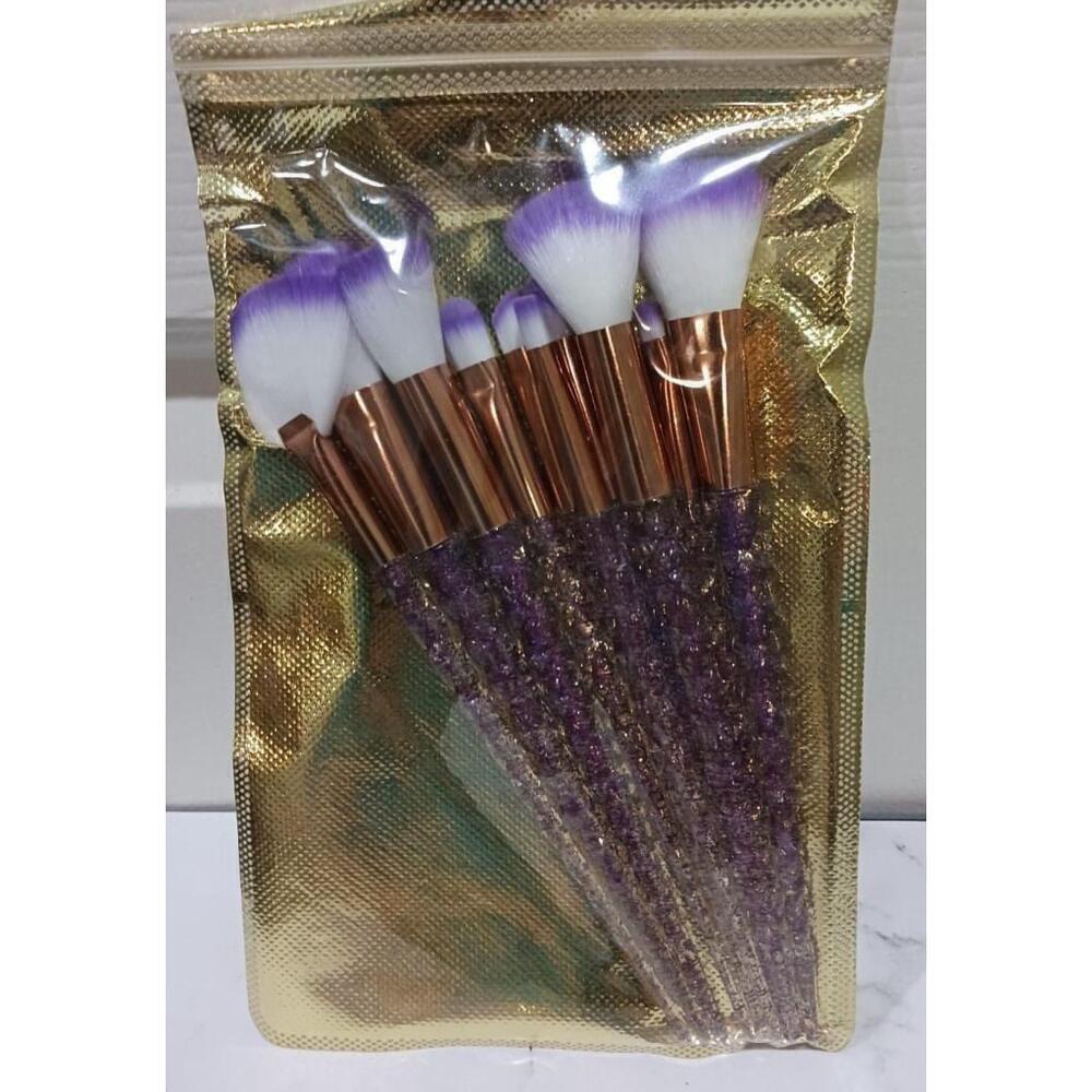 Glittery Makeup Brushes In Purple Set of 10